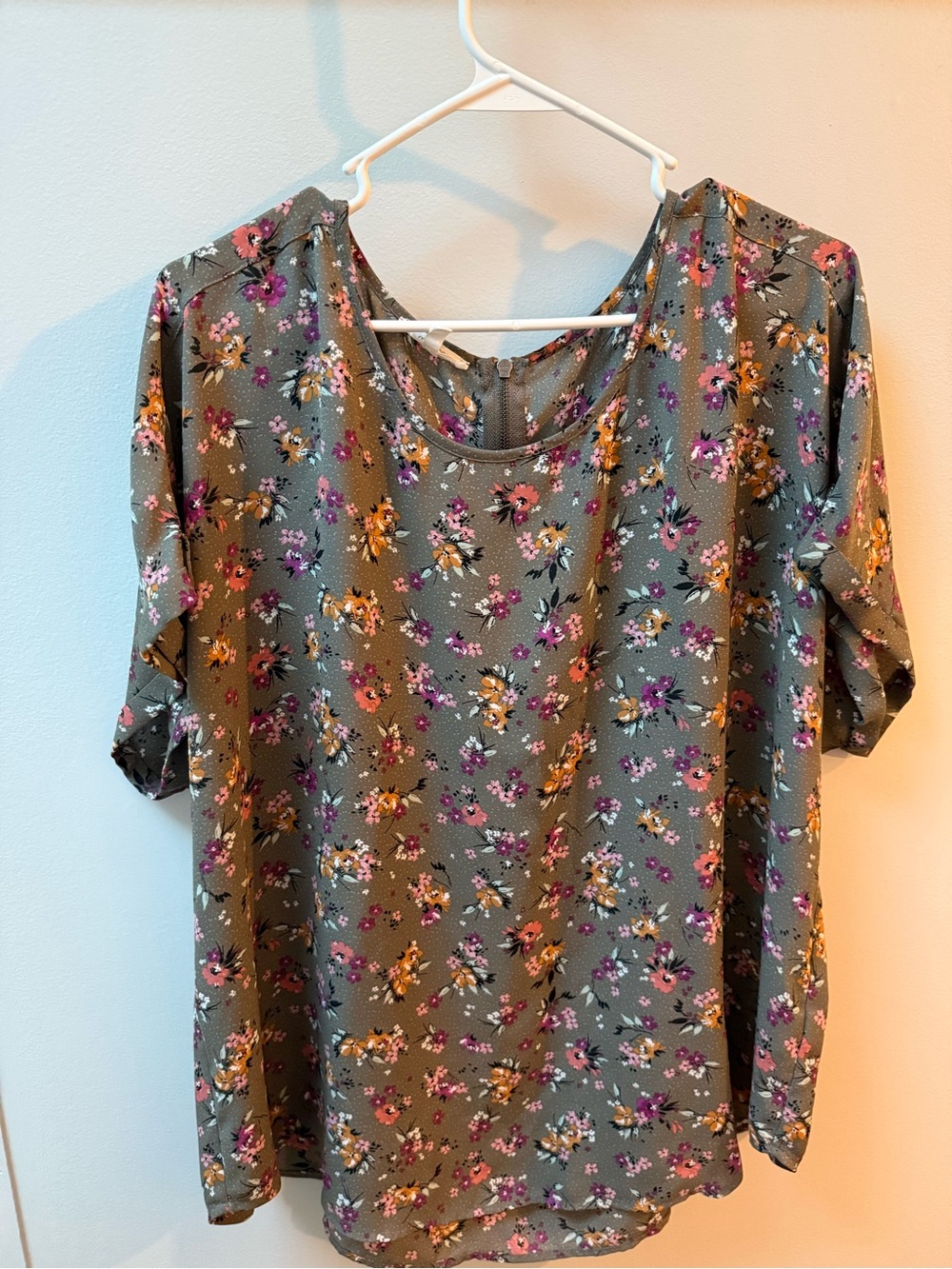 Maurices Olive Floral Short Sleeve Blouse